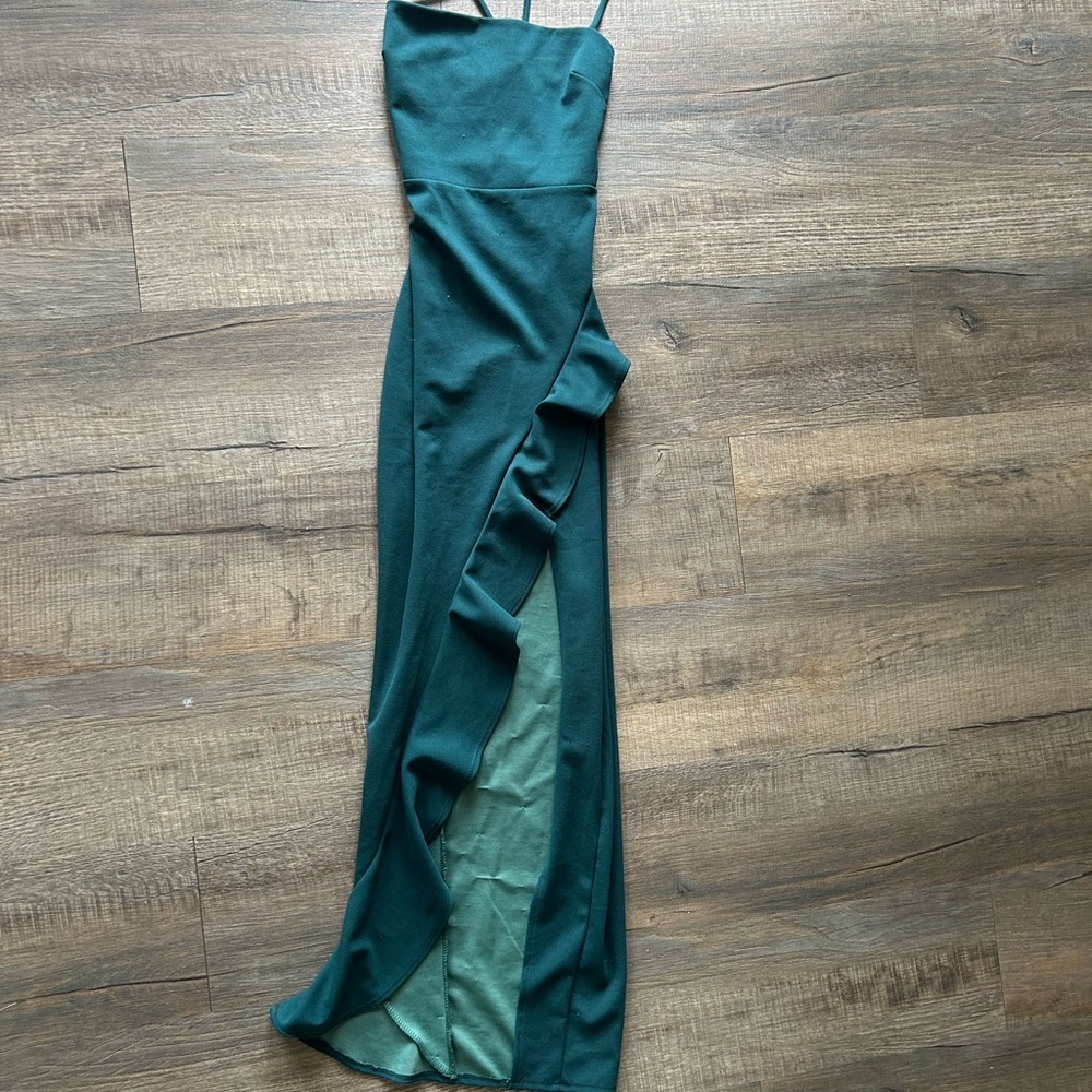 Windsor Green Asymmetrical Gown Spaghetti Strap Sleeveless